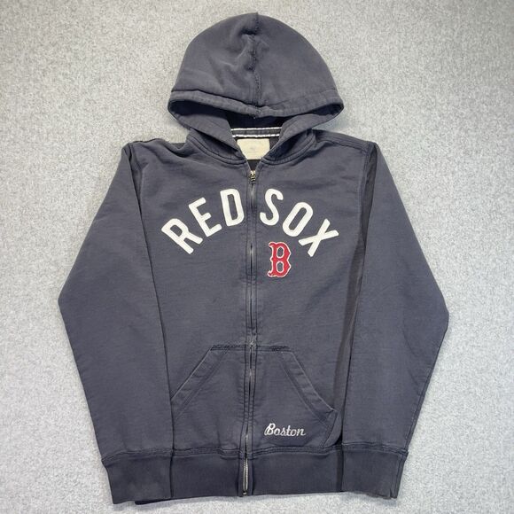 47 Brand Banner MLB Boston Red Sox Zip Up Hoodie Women’s Medium Blue Distressed - Picture 1 of 11